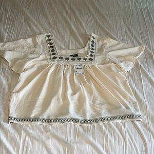 Bobeau Cream Puff Sleeve Blouse with Bib Collar